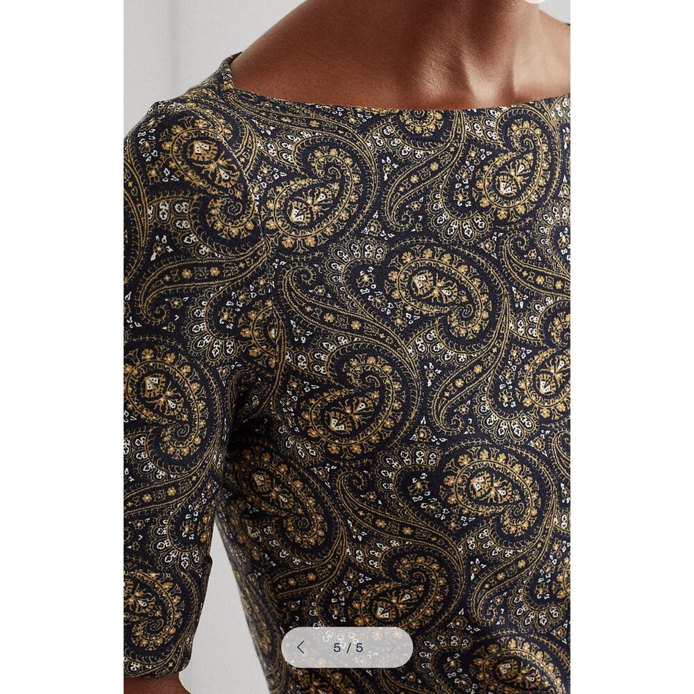 Lauren Ralph Lauren Paisley Cotton Blend Top Shirt Lauren Navy Multi XXL Classic - Picture 3 of 16